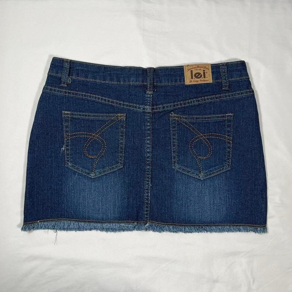 y2k dark wash denim mini skirt with embroidered detailing
